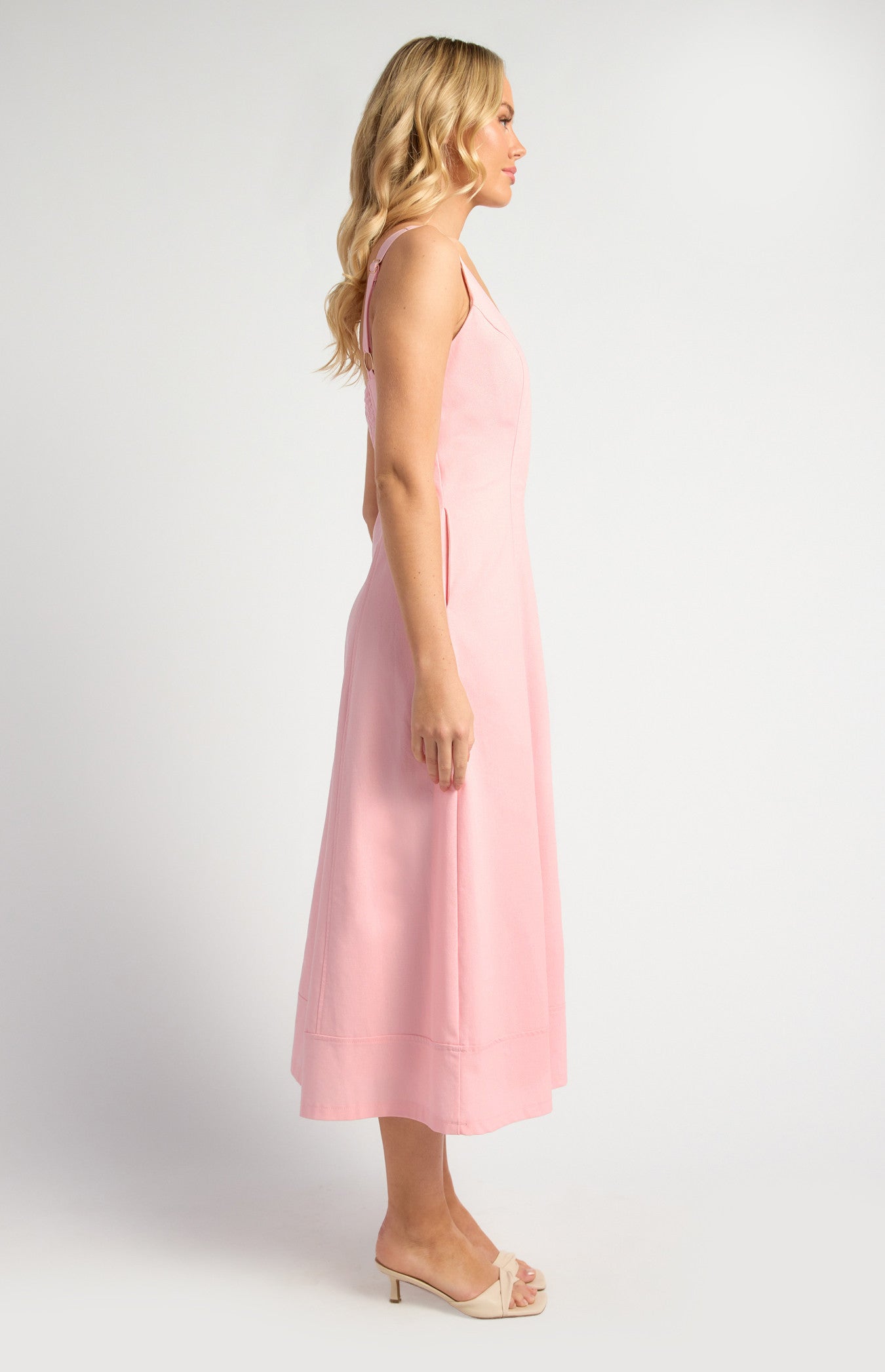 Cotton Linen Panel Detail Midi Dress with Centre Front Zip