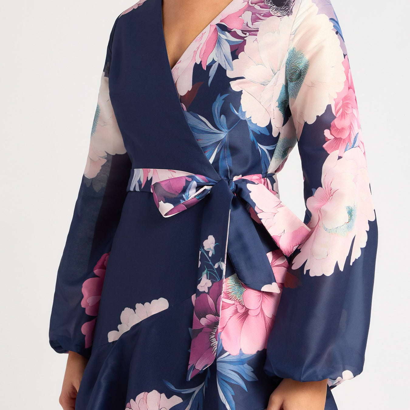 Exclusive Floral Print Asymmetric Tiered Hem Midi Dress