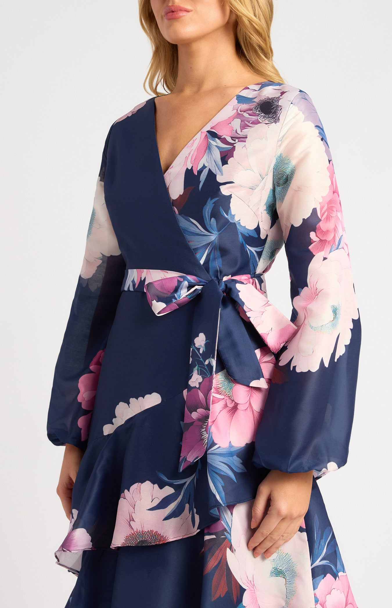 Exclusive Floral Print Asymmetric Tiered Hem Midi Dress