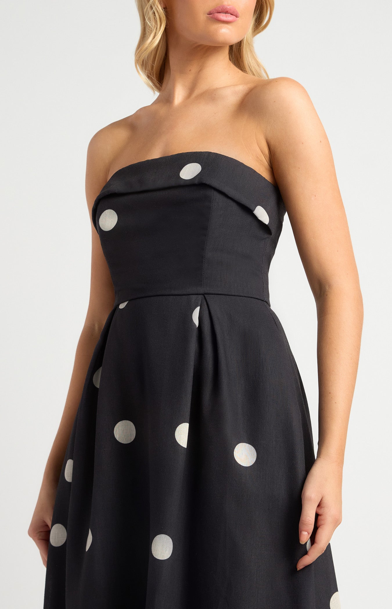 Polkadot Folded Neckline Midi Dress with Pockets