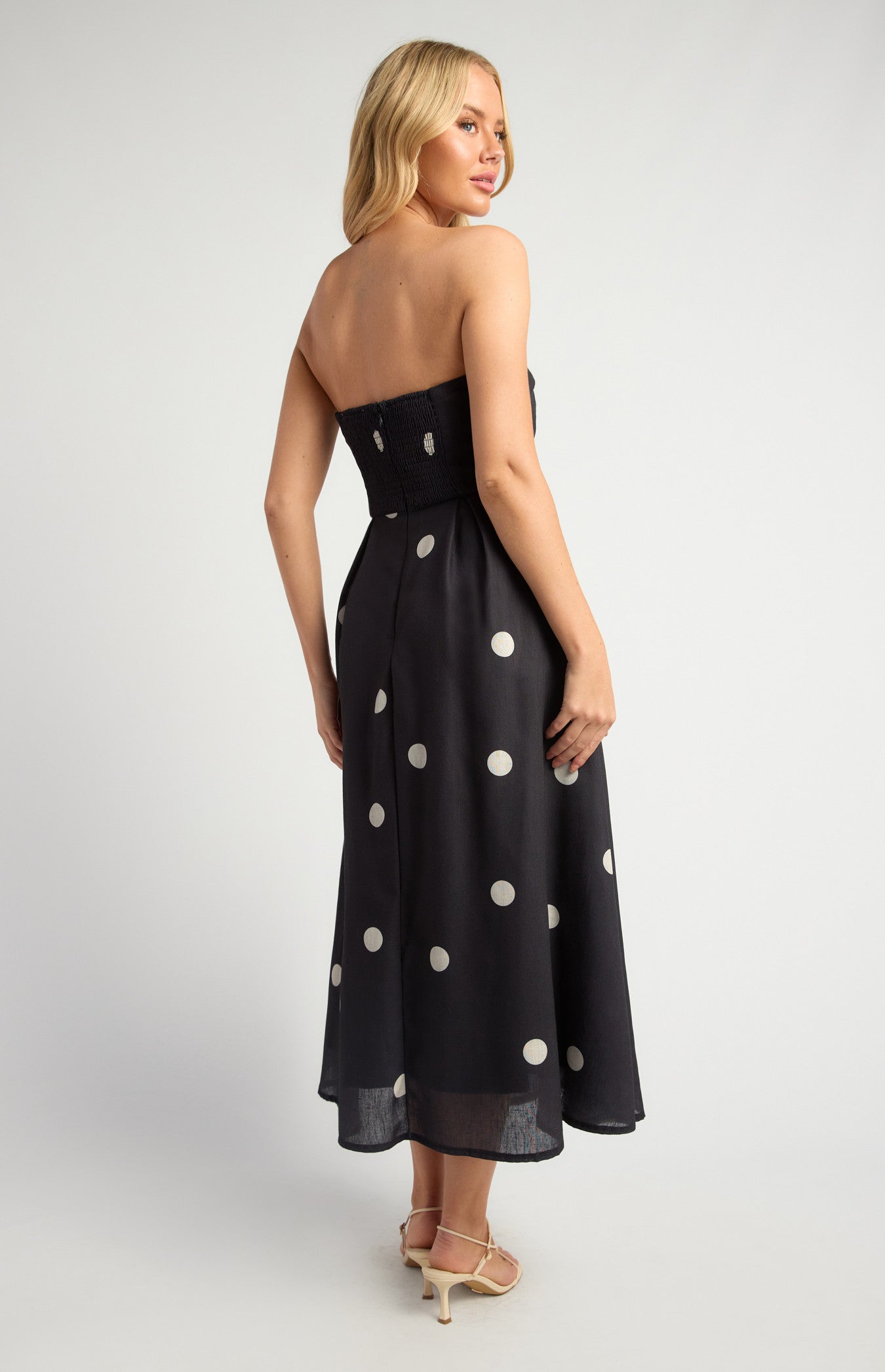 Polkadot Folded Neckline Midi Dress with Pockets