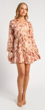 Floral Print Chiffon Dress with Elastic Waist and Ruffle