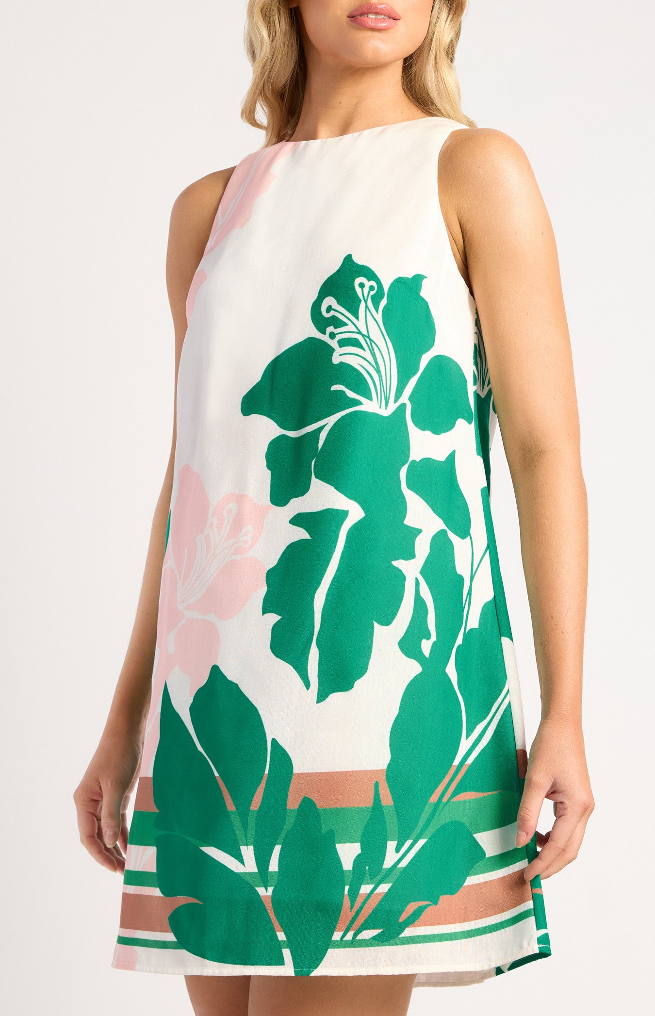 Faux Linen Placement Print Shift Dress