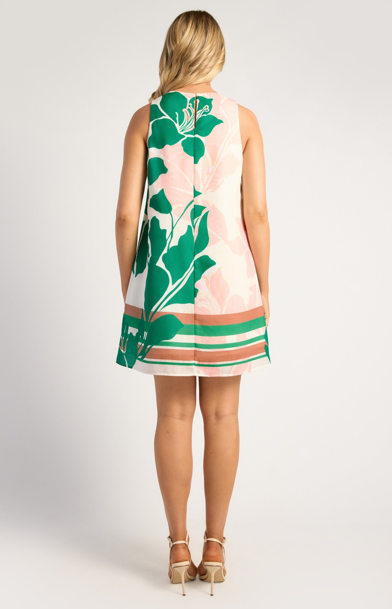 Faux Linen Placement Print Shift Dress