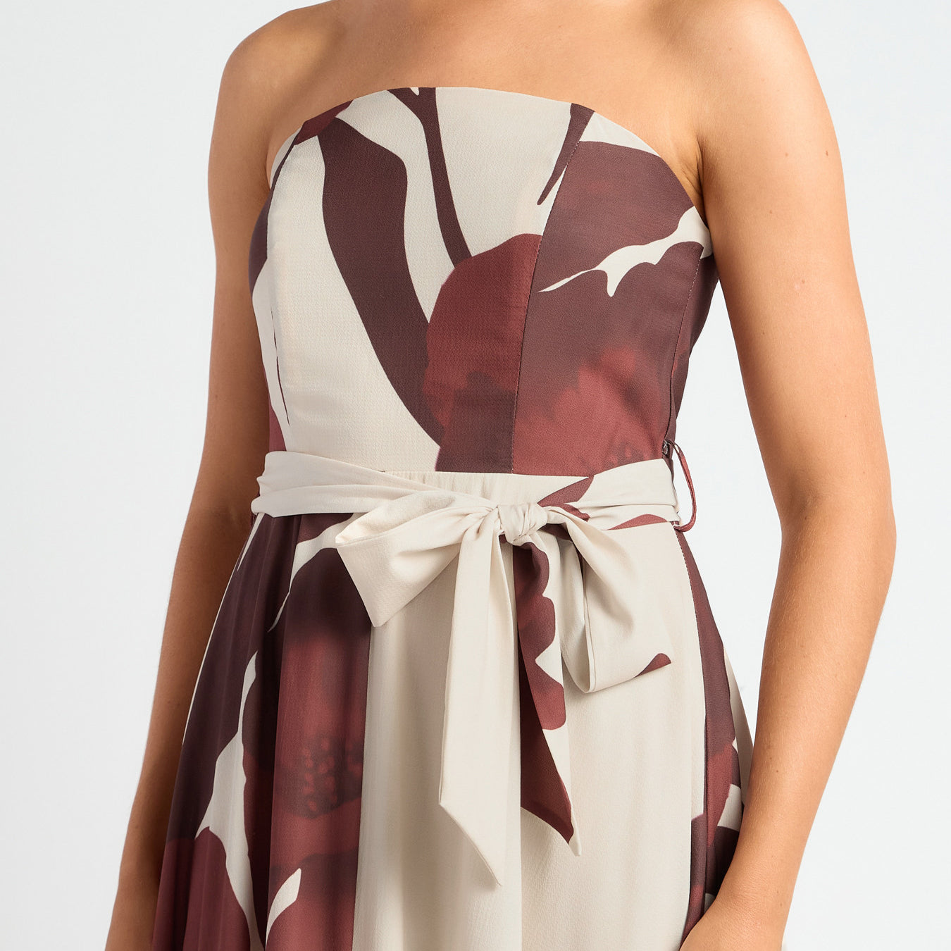 Floral Strapless Maxi Dress with Waist Tie