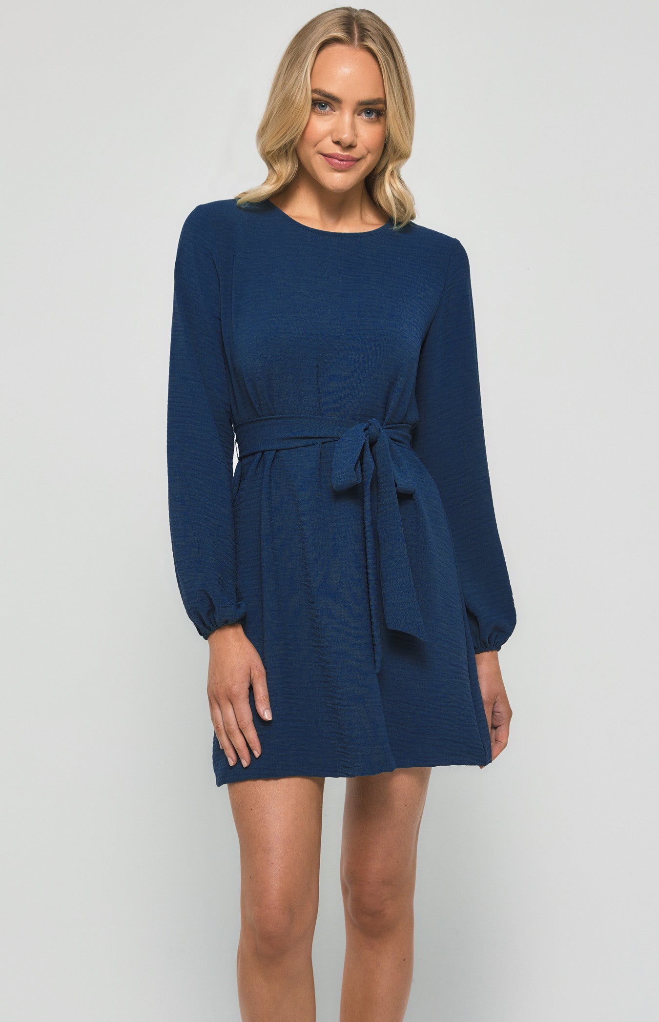 Round Neckline Long Sleeve Shift Dress
