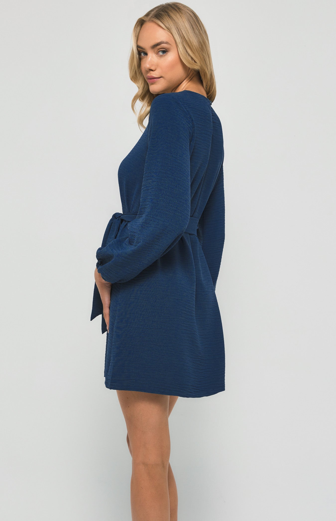 Round Neckline Long Sleeve Shift Dress