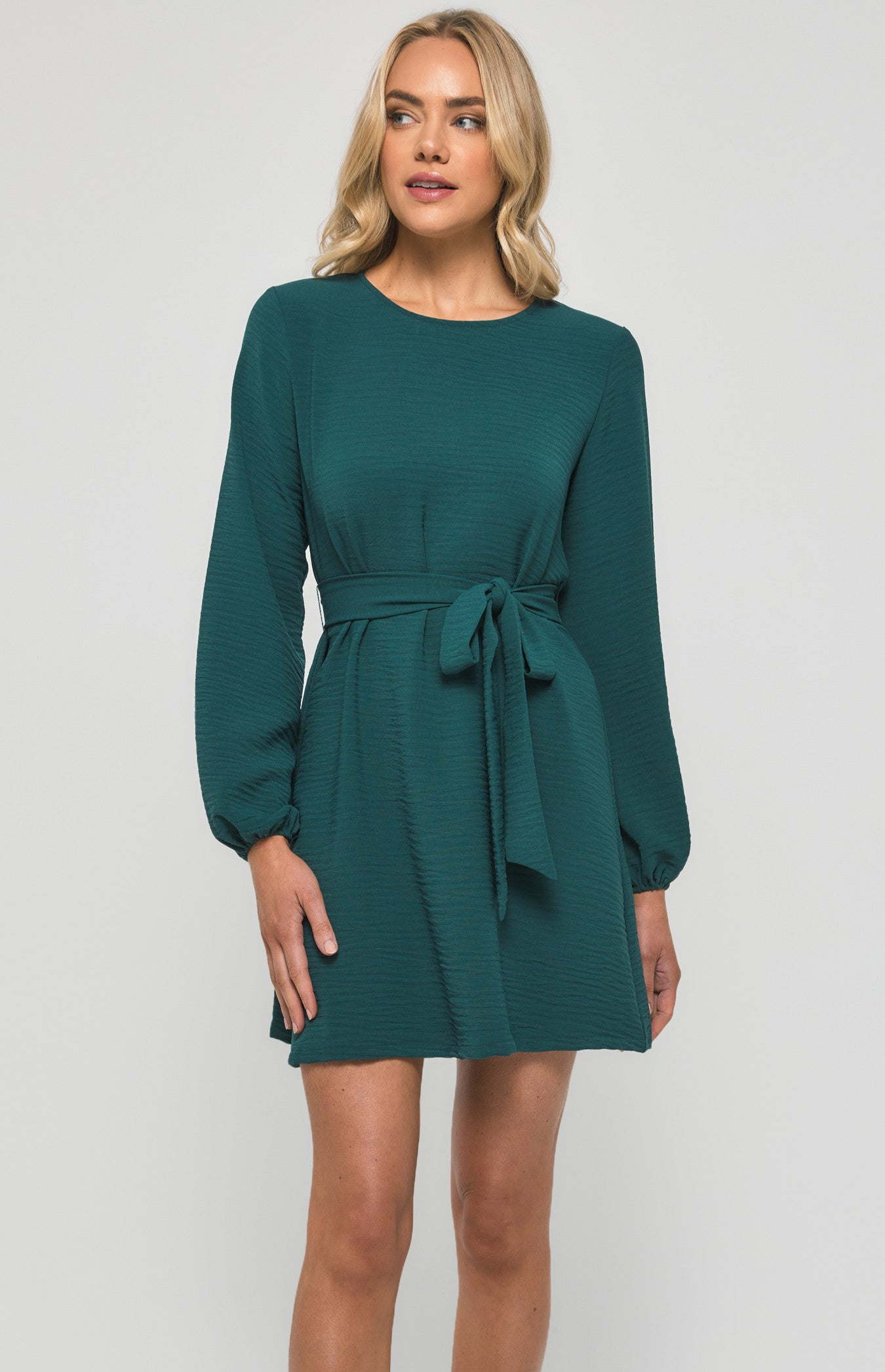 Round Neckline Long Sleeve Shift Dress