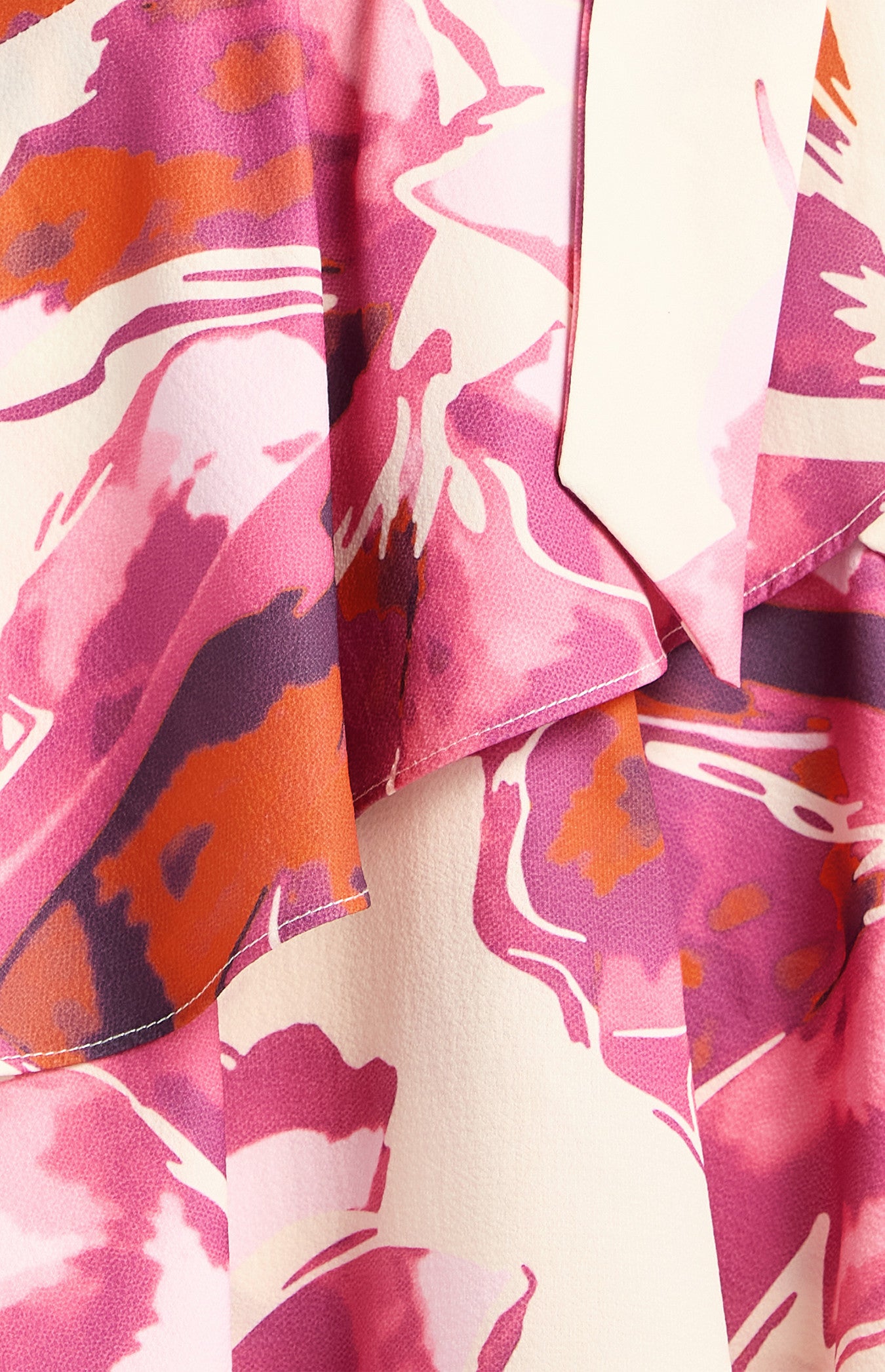 Floral Print Ruffle Hem Dress with Cascade Skirt and Waist Tie