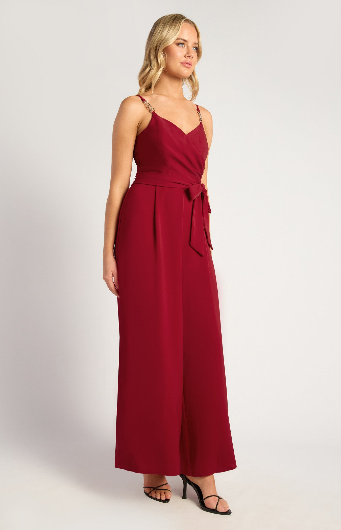 Gold Chain Detail Pleated Front Jumpsuit