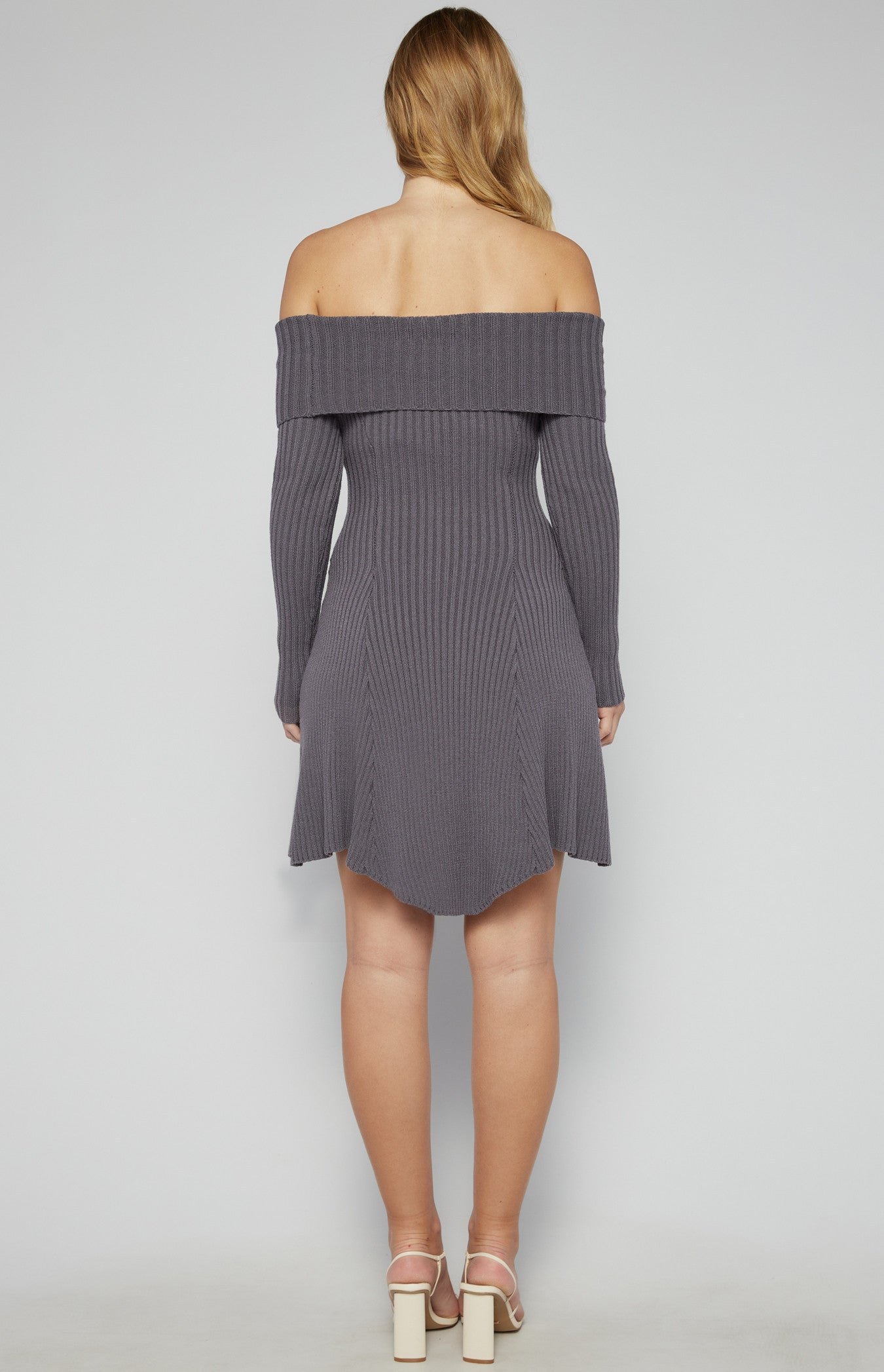 Off Shoulder A-Line Knit Dress with Panel