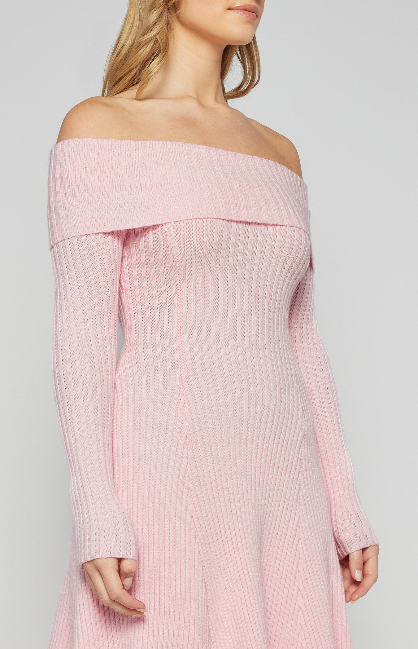 Off Shoulder A-Line Knit Dress with Panel