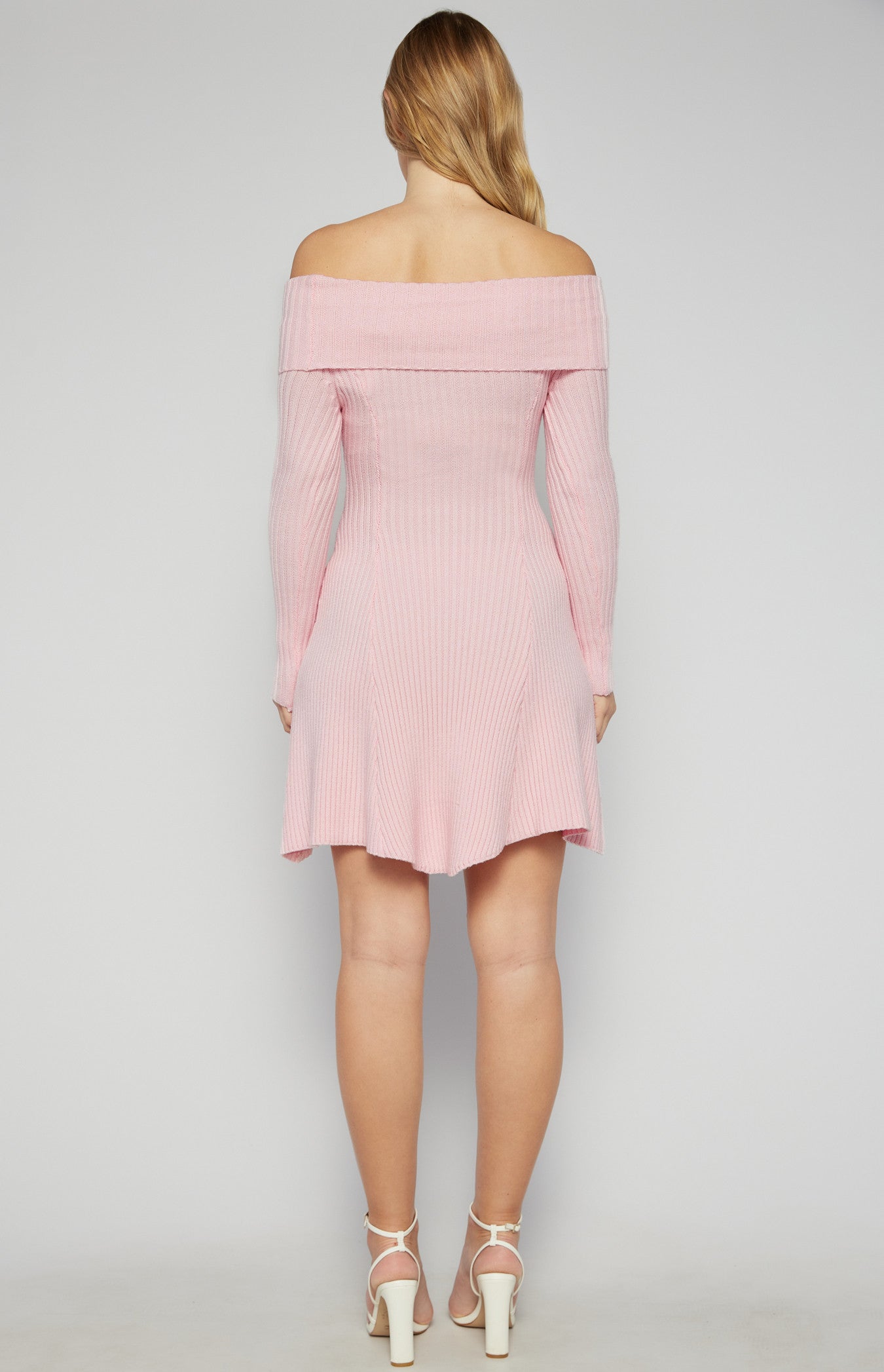 Off Shoulder A-Line Knit Dress with Panel