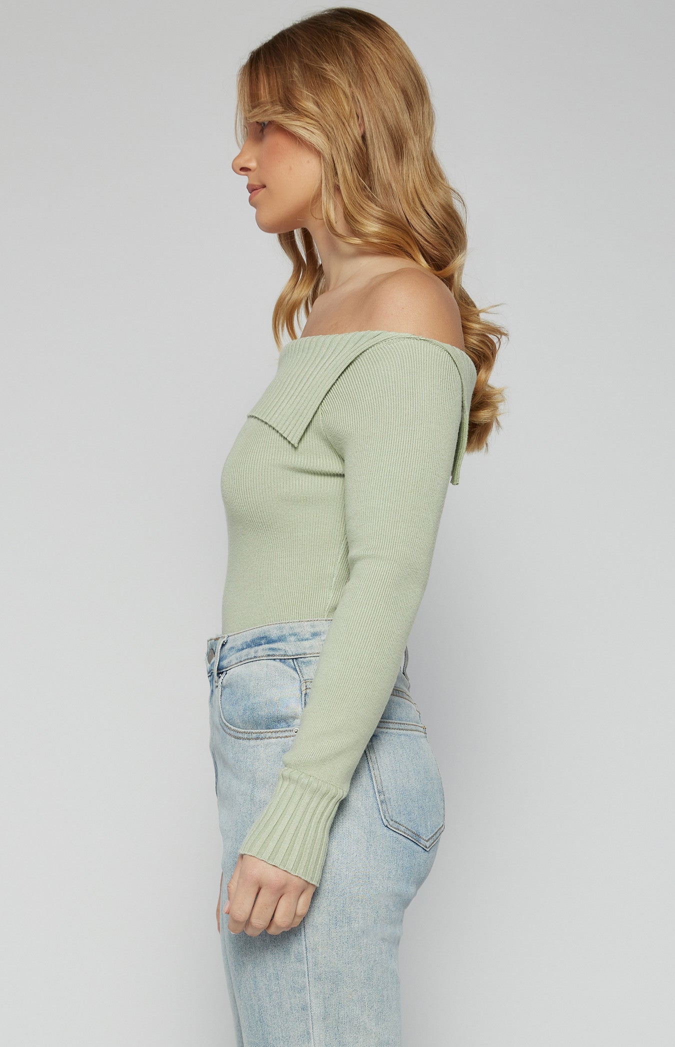 One Shoulder Knit Top with Folded Split Neckline