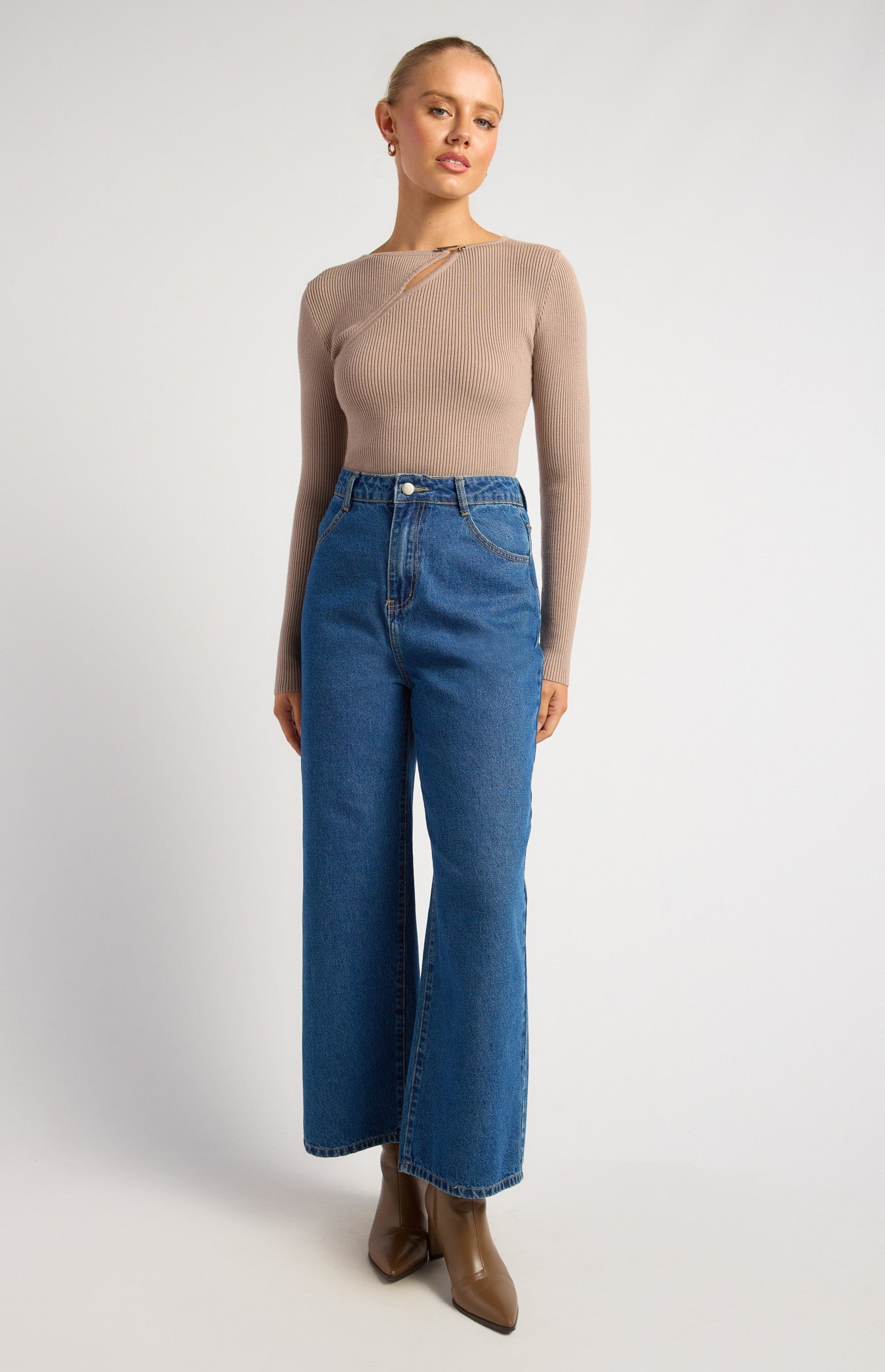 Silver Embellishment Cut-Out Detail Knit Top
