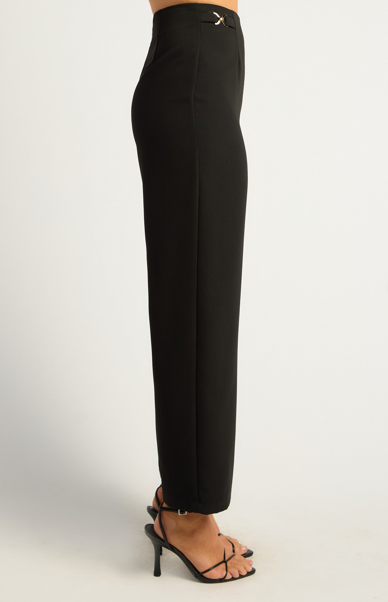 Double Gold Buckle Detail Straight Leg Pants