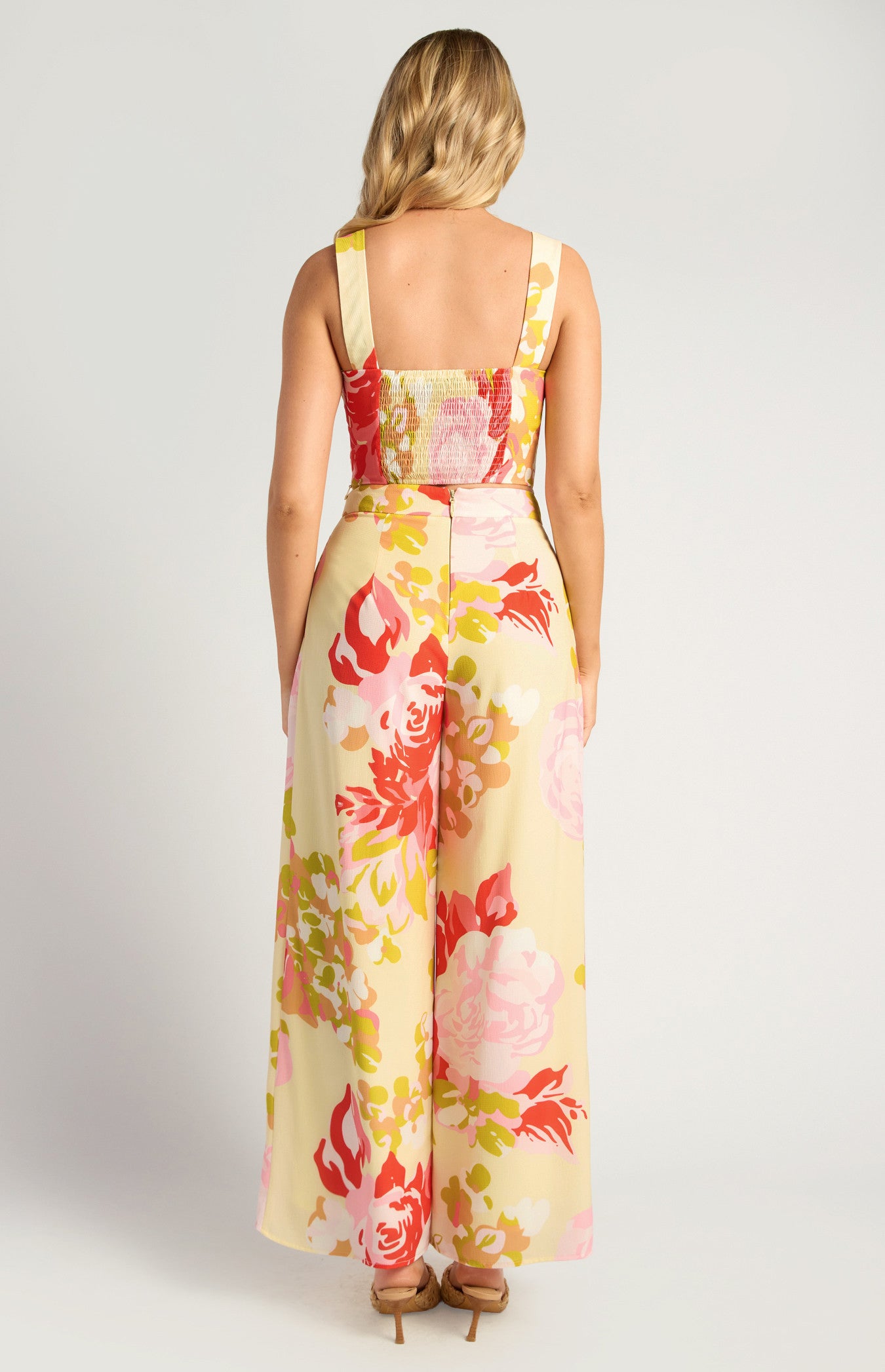 Floral Print Top And Pleated Pants Set