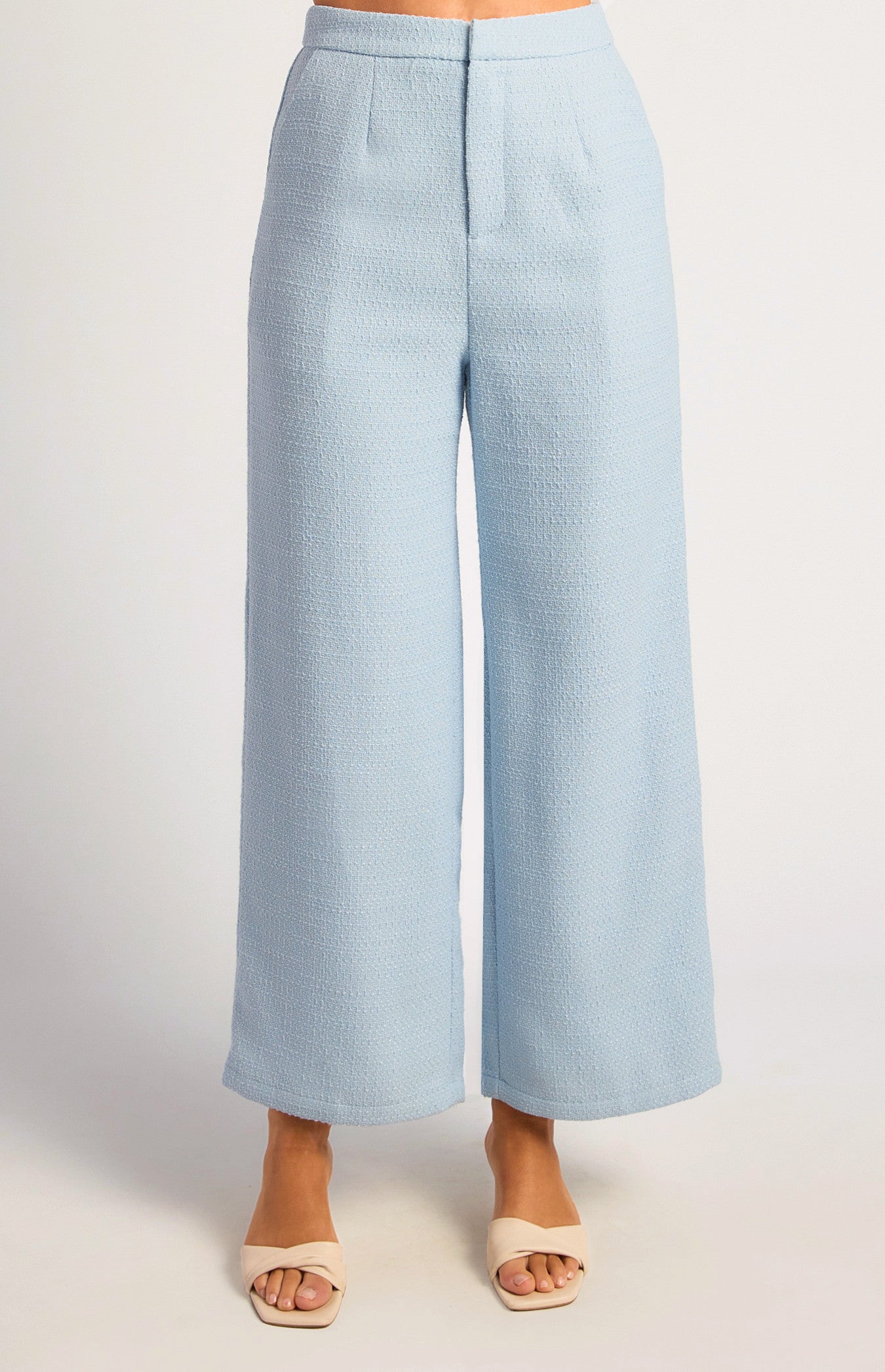 Tweed Asymmetric Top and Pants Set with Pearl Button