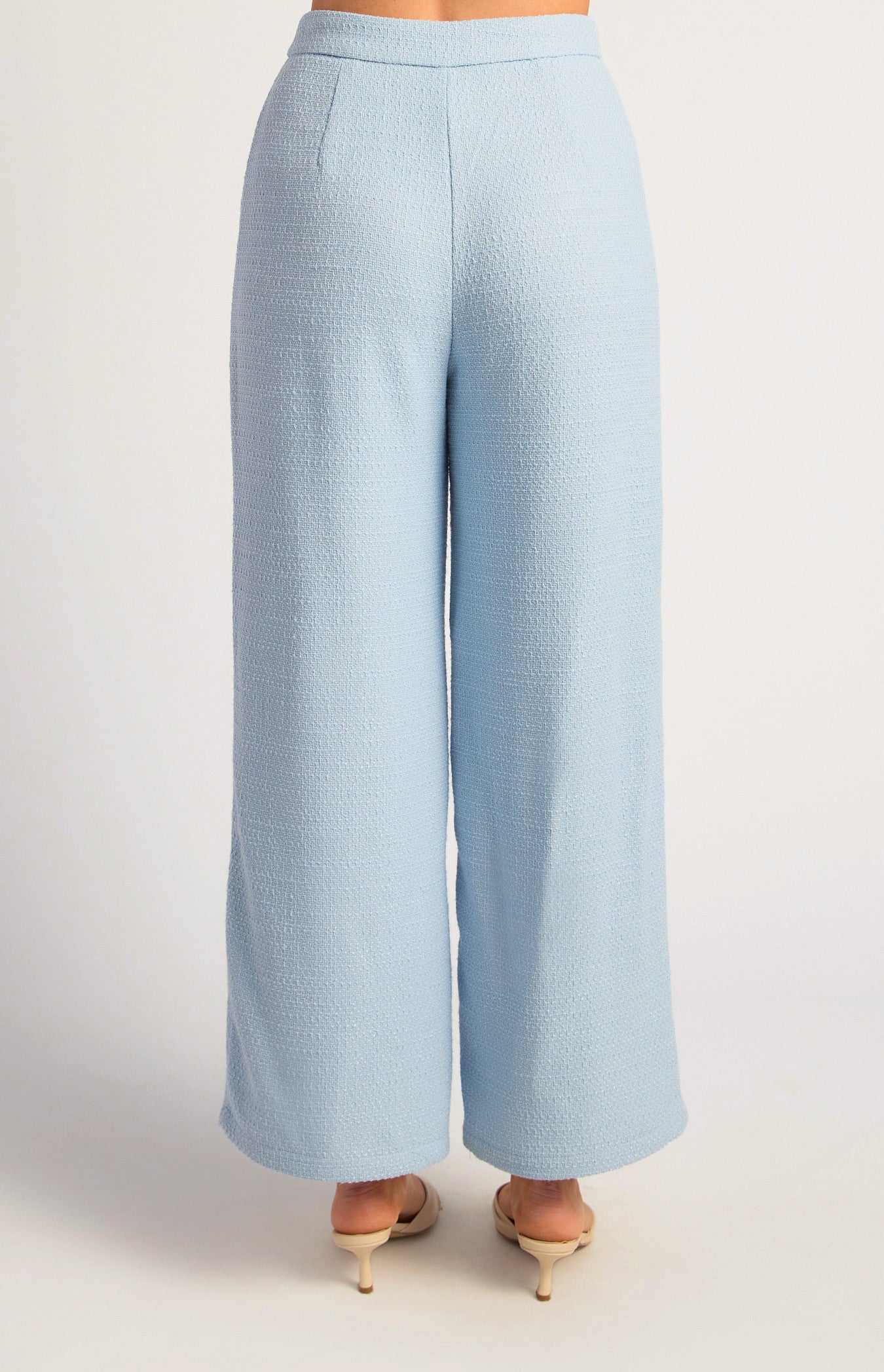 Tweed Asymmetric Top and Pants Set with Pearl Button