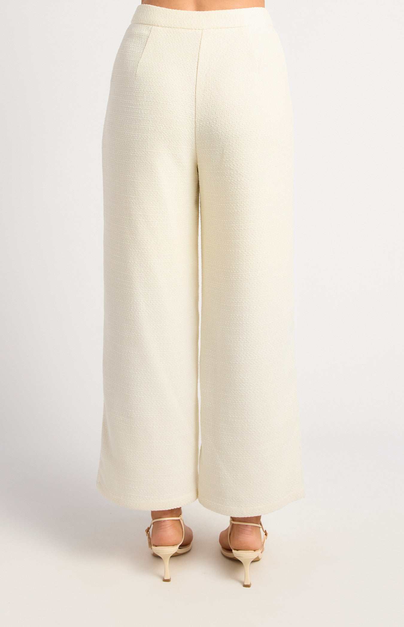 Tweed Asymmetric Top and Pants Set with Pearl Button