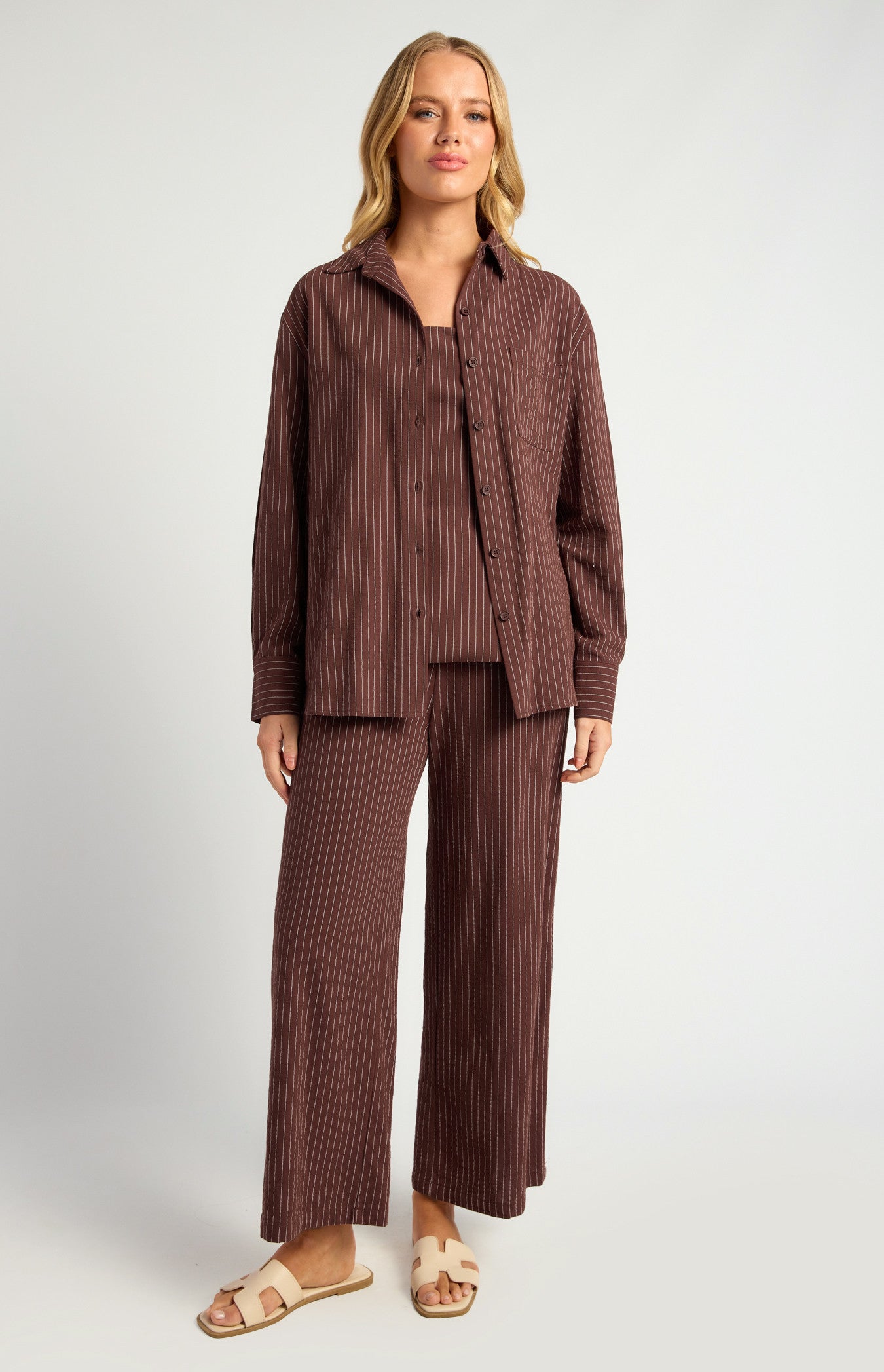Pin Stripe Peplum Top and Pants Set