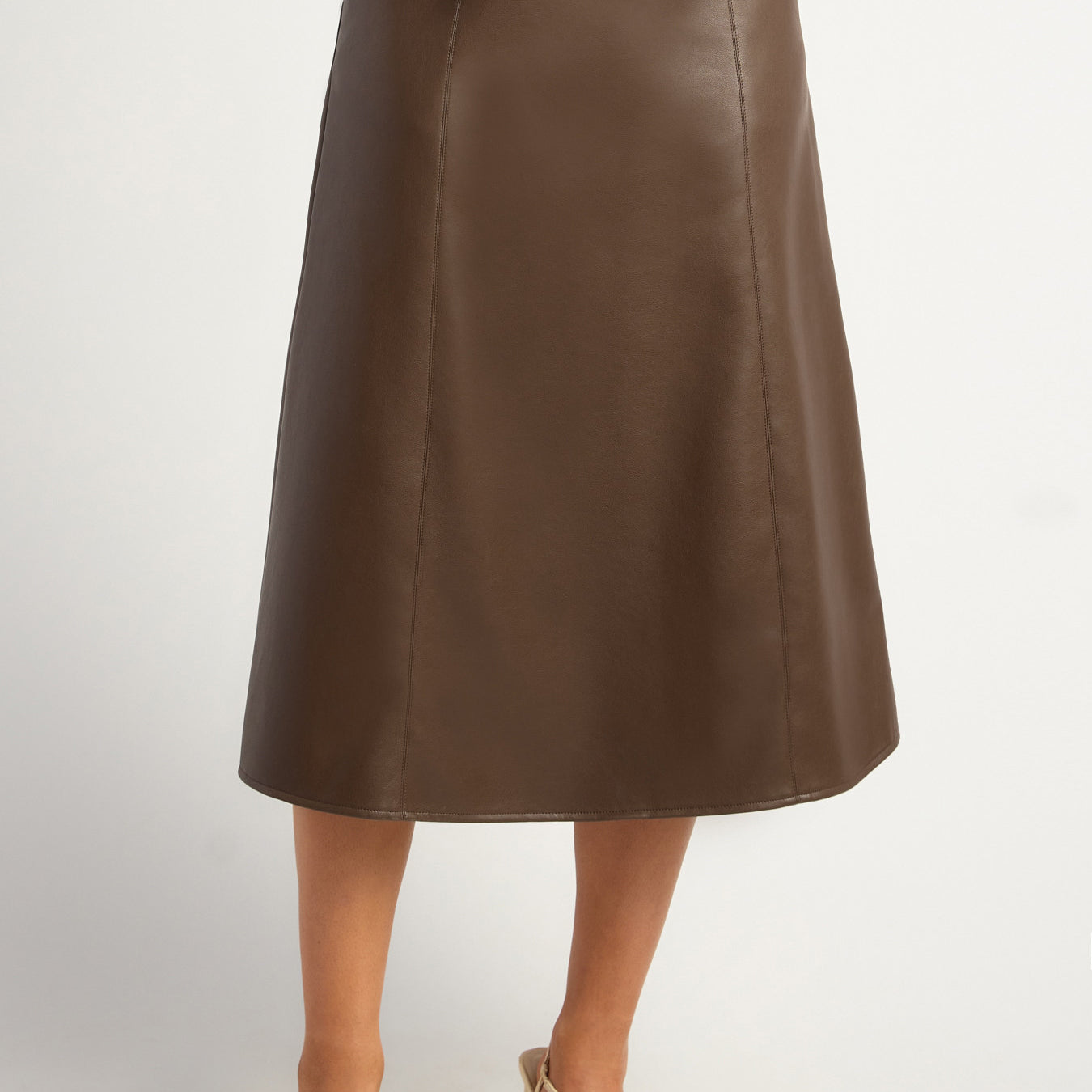 A Line Faux Leather Midi Skirt with Top Stitch Belt Detail
