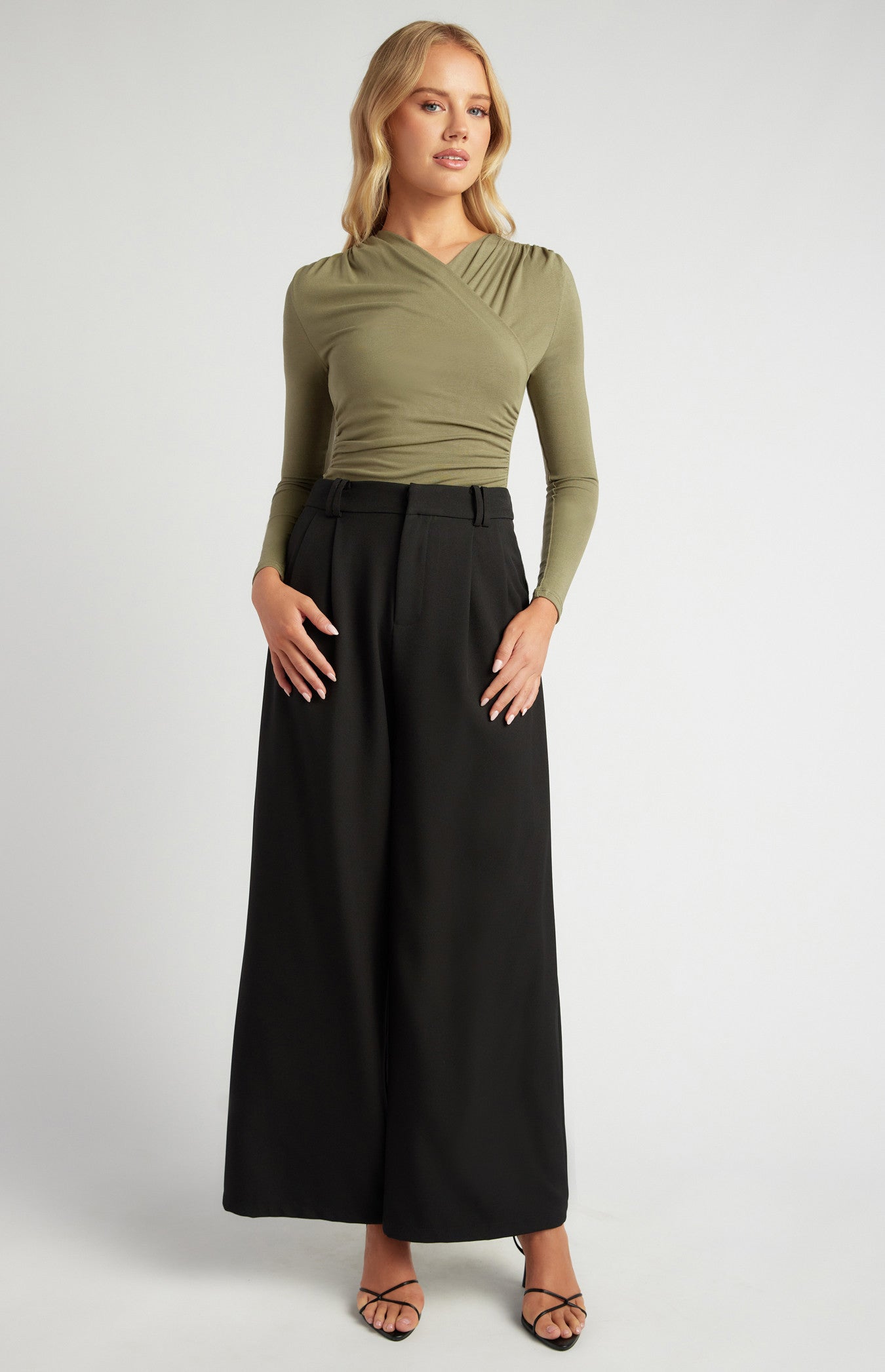 Cross Neck Ruched Detail Jersey Bodysuit