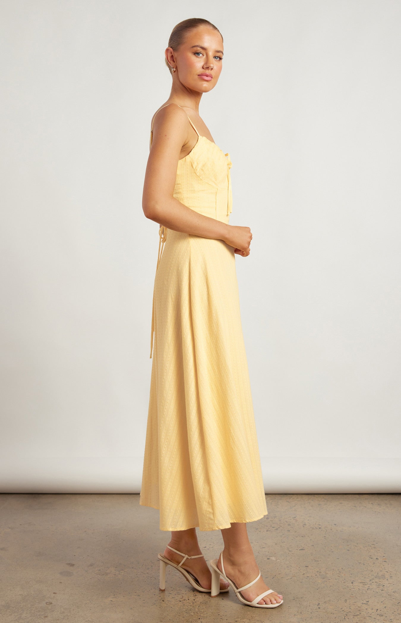 Lace Up Back Detail Embroidered Cotton Maxi Dress