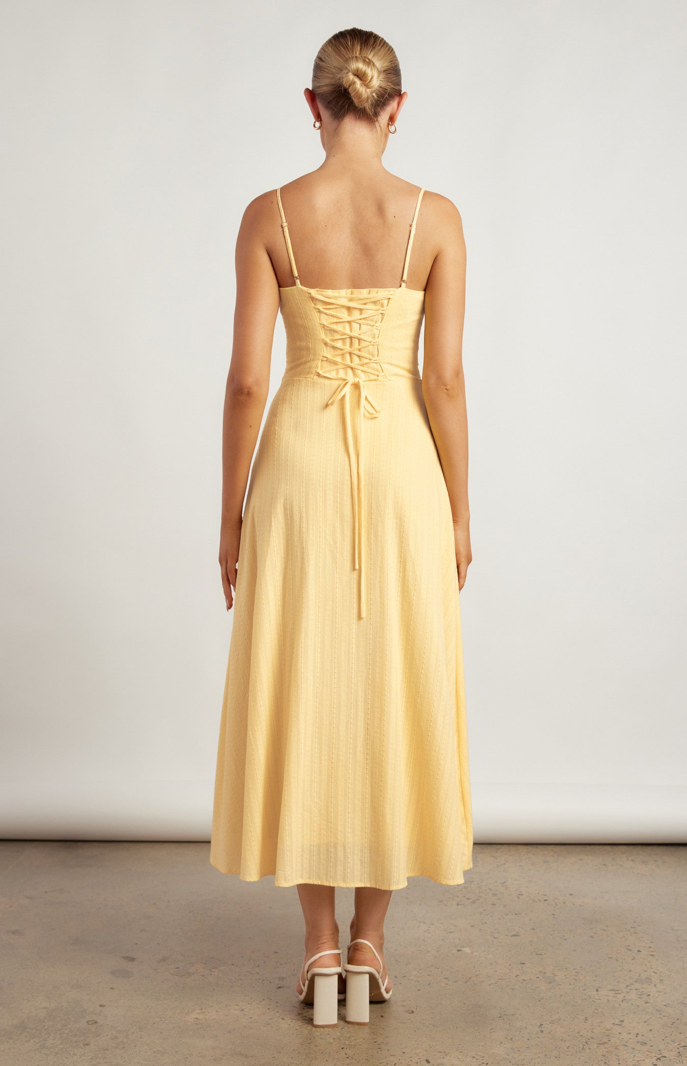 Lace Up Back Detail Embroidered Cotton Maxi Dress