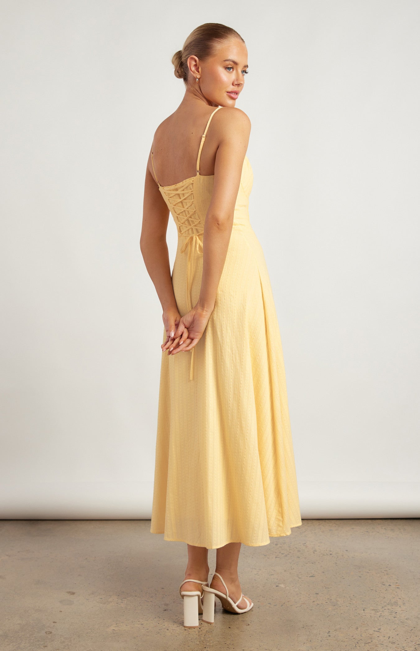 Lace Up Back Detail Embroidered Cotton Maxi Dress