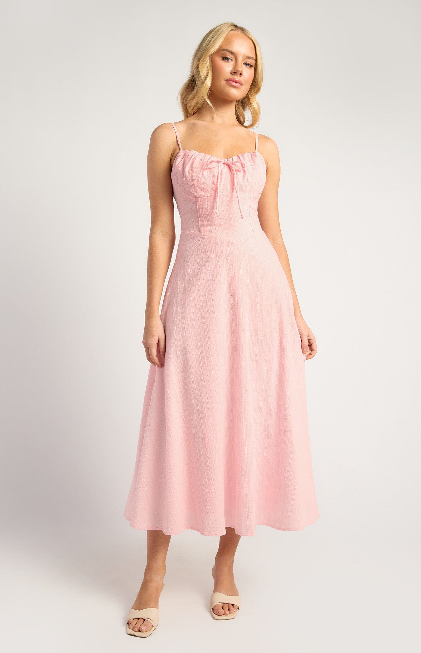 Lace Up Back Detail Embroidered Cotton Maxi Dress