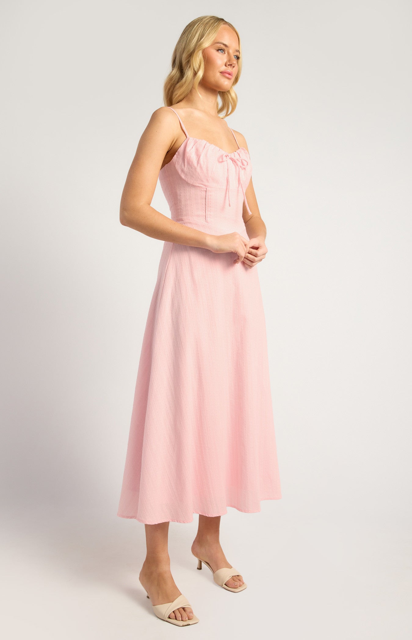 Lace Up Back Detail Embroidered Cotton Maxi Dress
