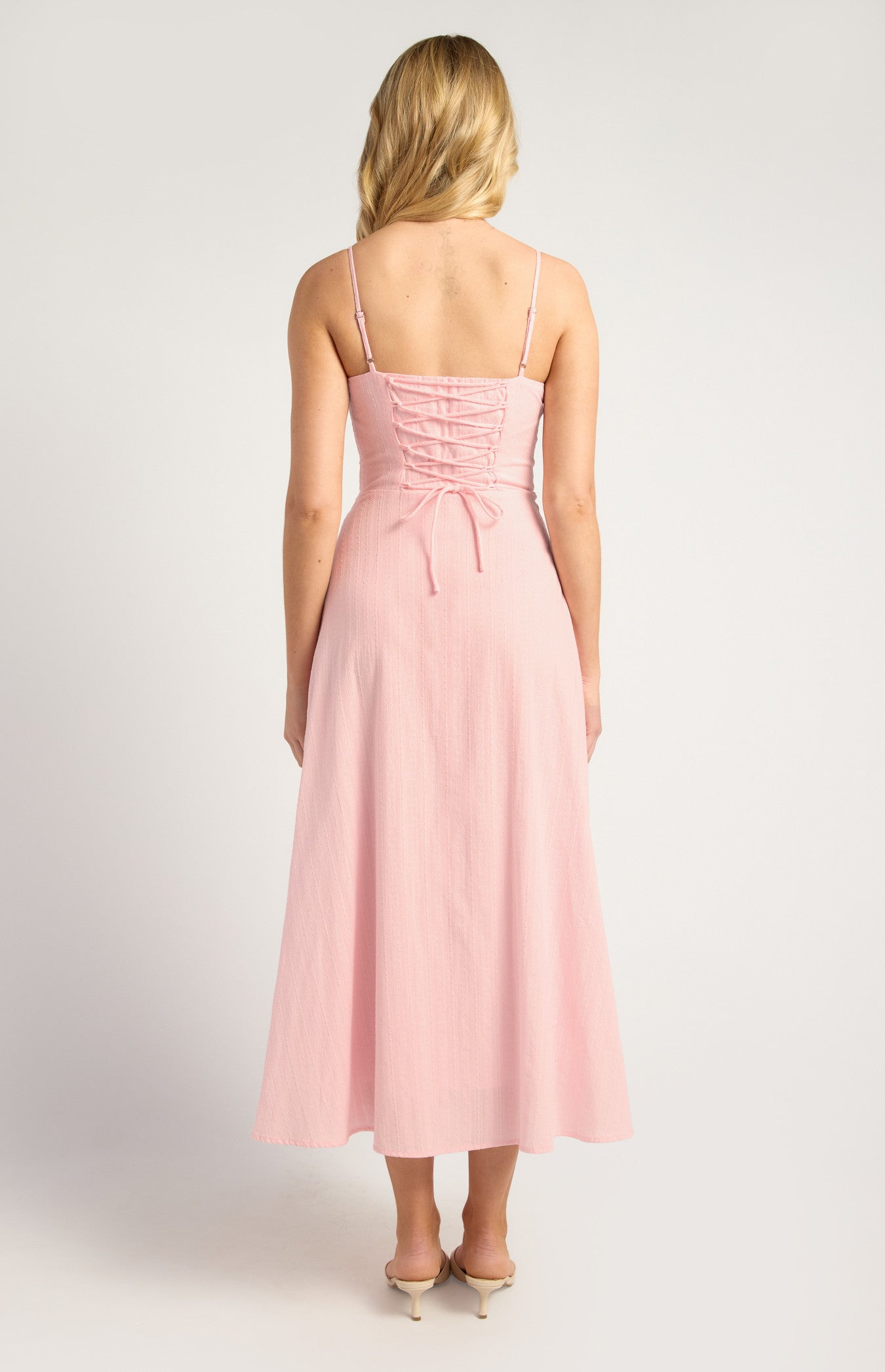 Lace Up Back Detail Embroidered Cotton Maxi Dress