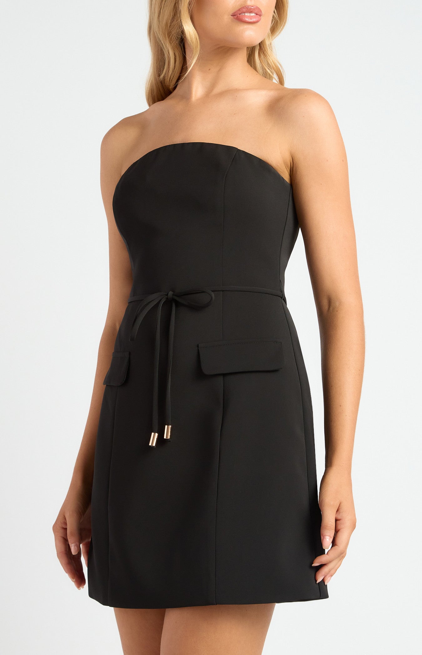 Faux Flap Pocket Detail Mini Dress with Thin Belt