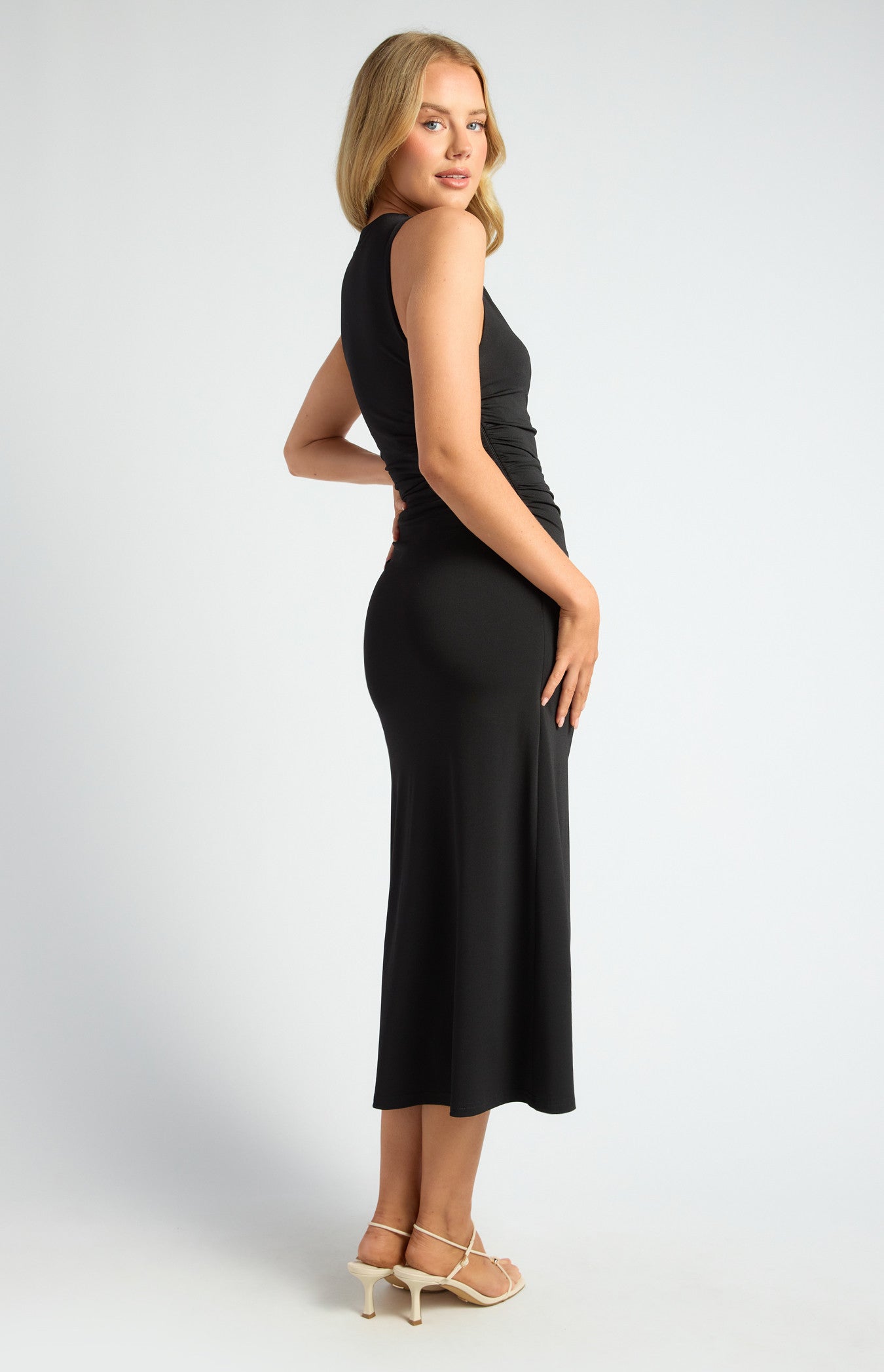 Ruched Detail Racer Jersey Dress with Side Split