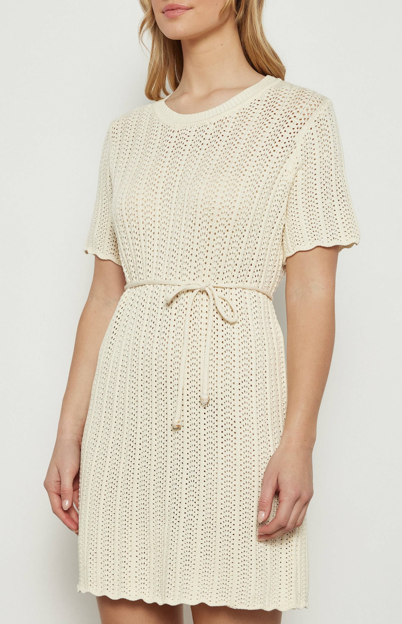 Crochet Knit Dress with Scallop Edge
