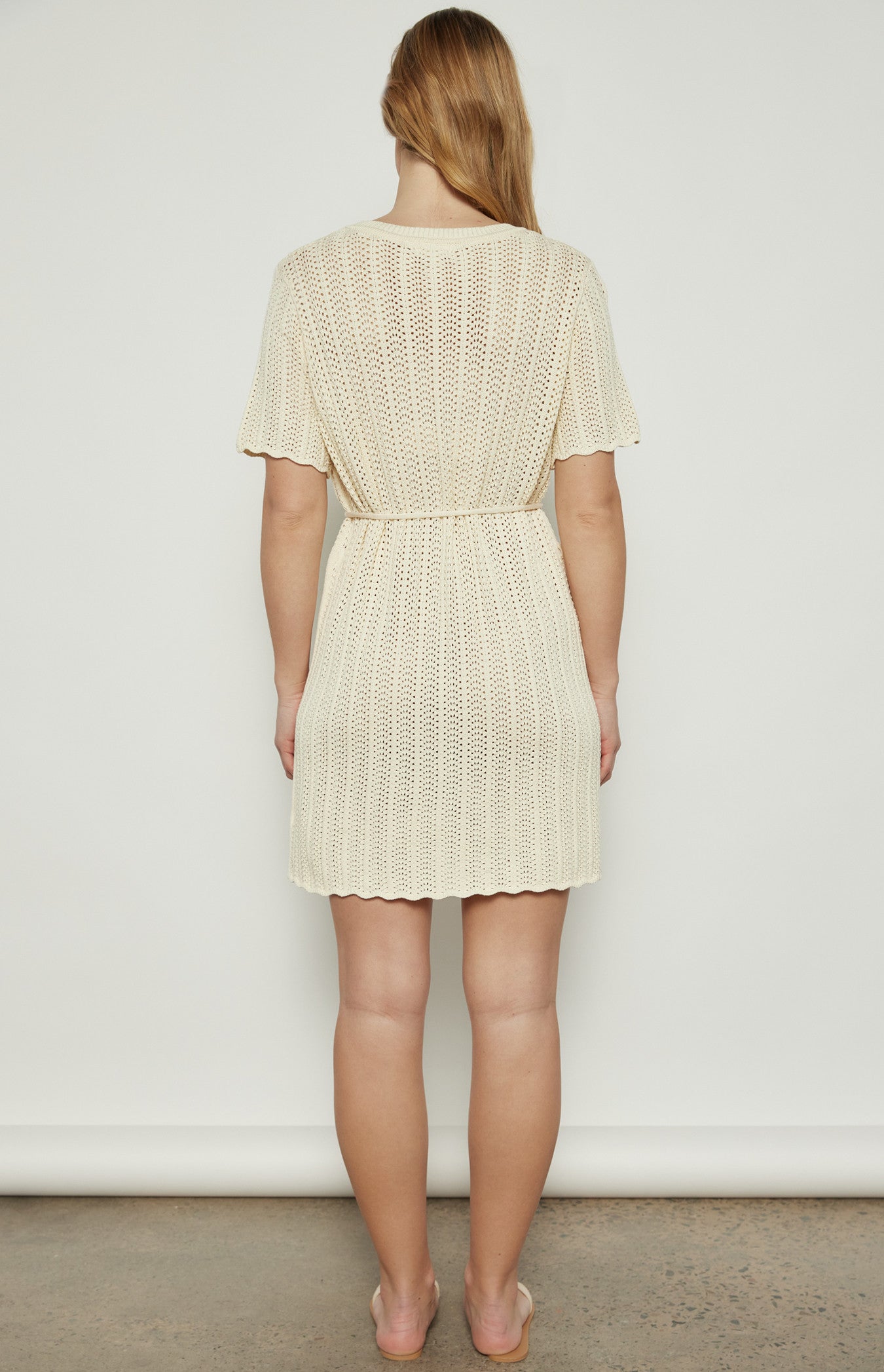 Crochet Knit Dress with Scallop Edge