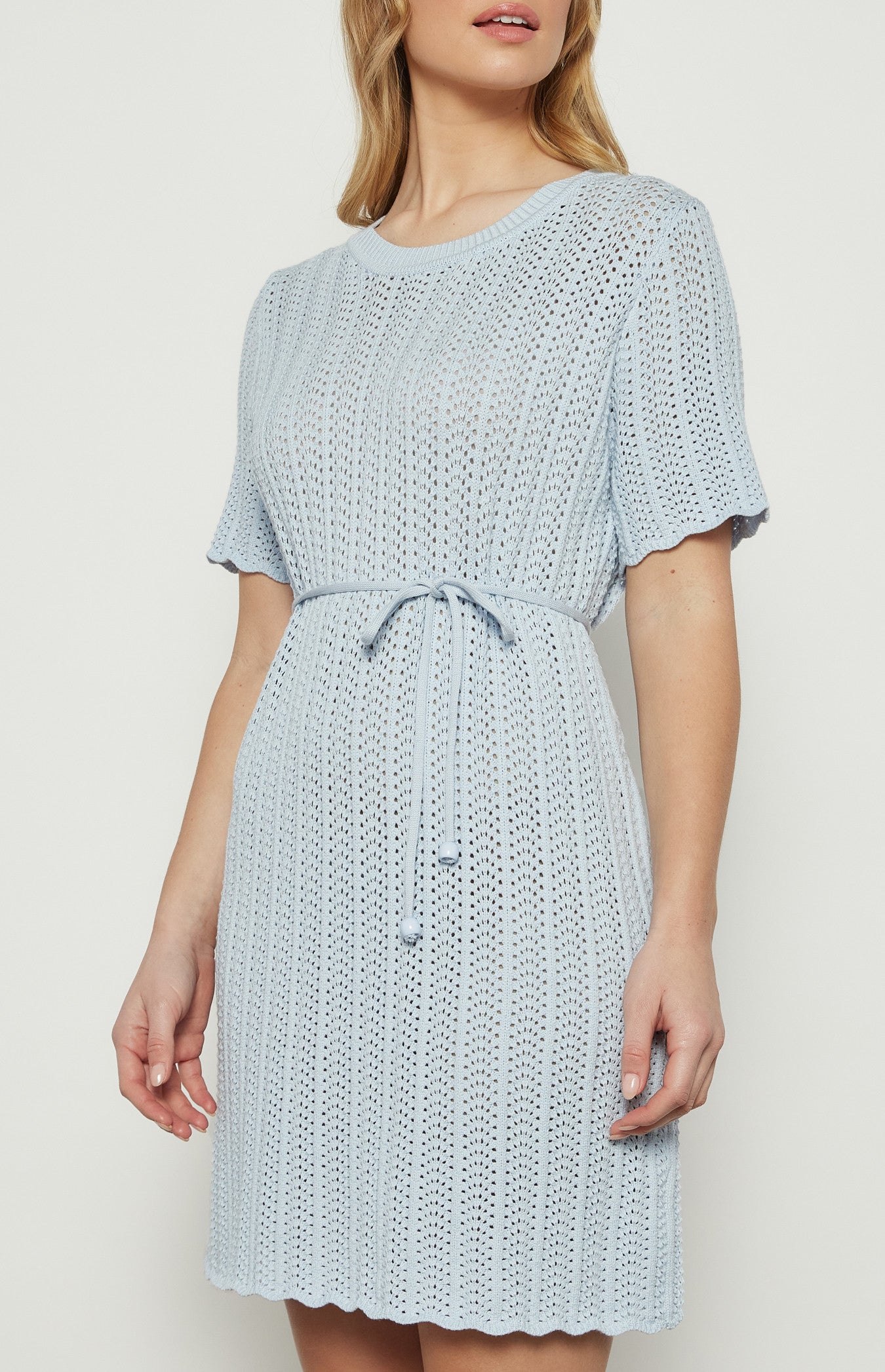 Crochet Knit Dress with Scallop Edge