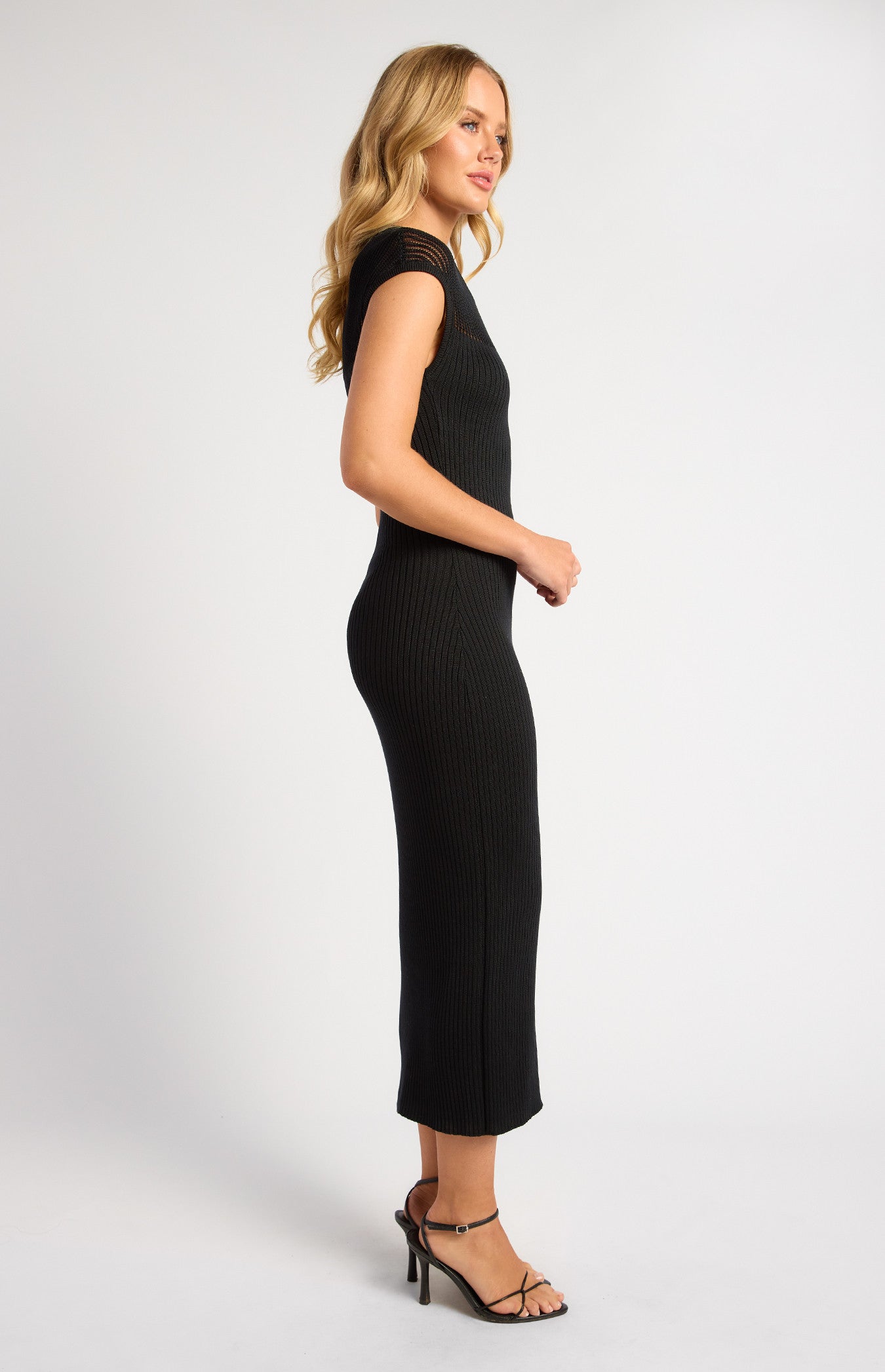 Sheer Stripe Textured Knit Midi Dress