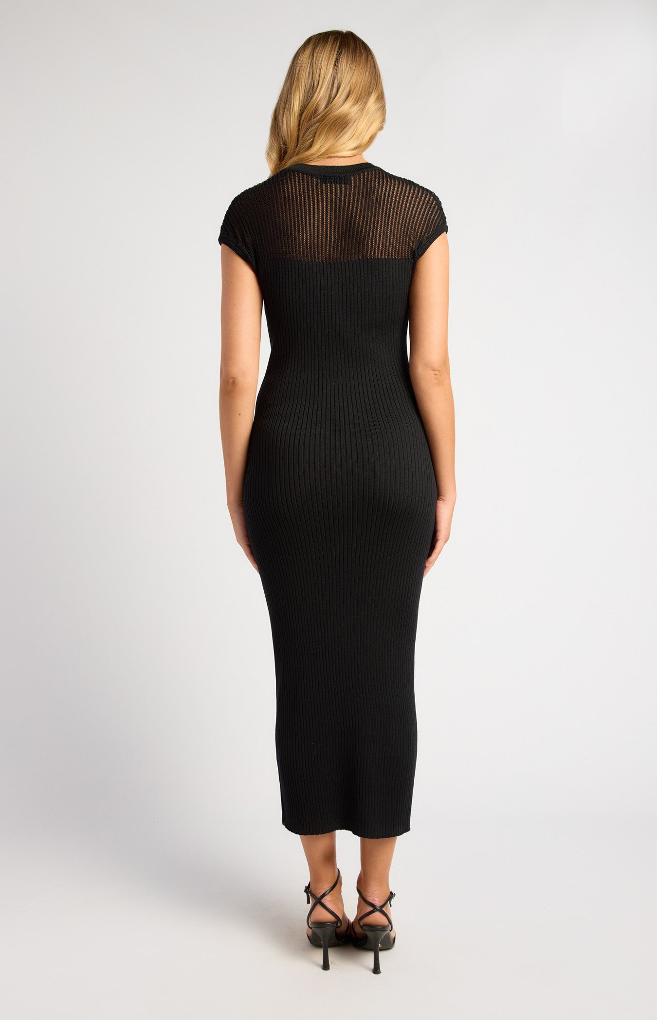 Sheer Stripe Textured Knit Midi Dress