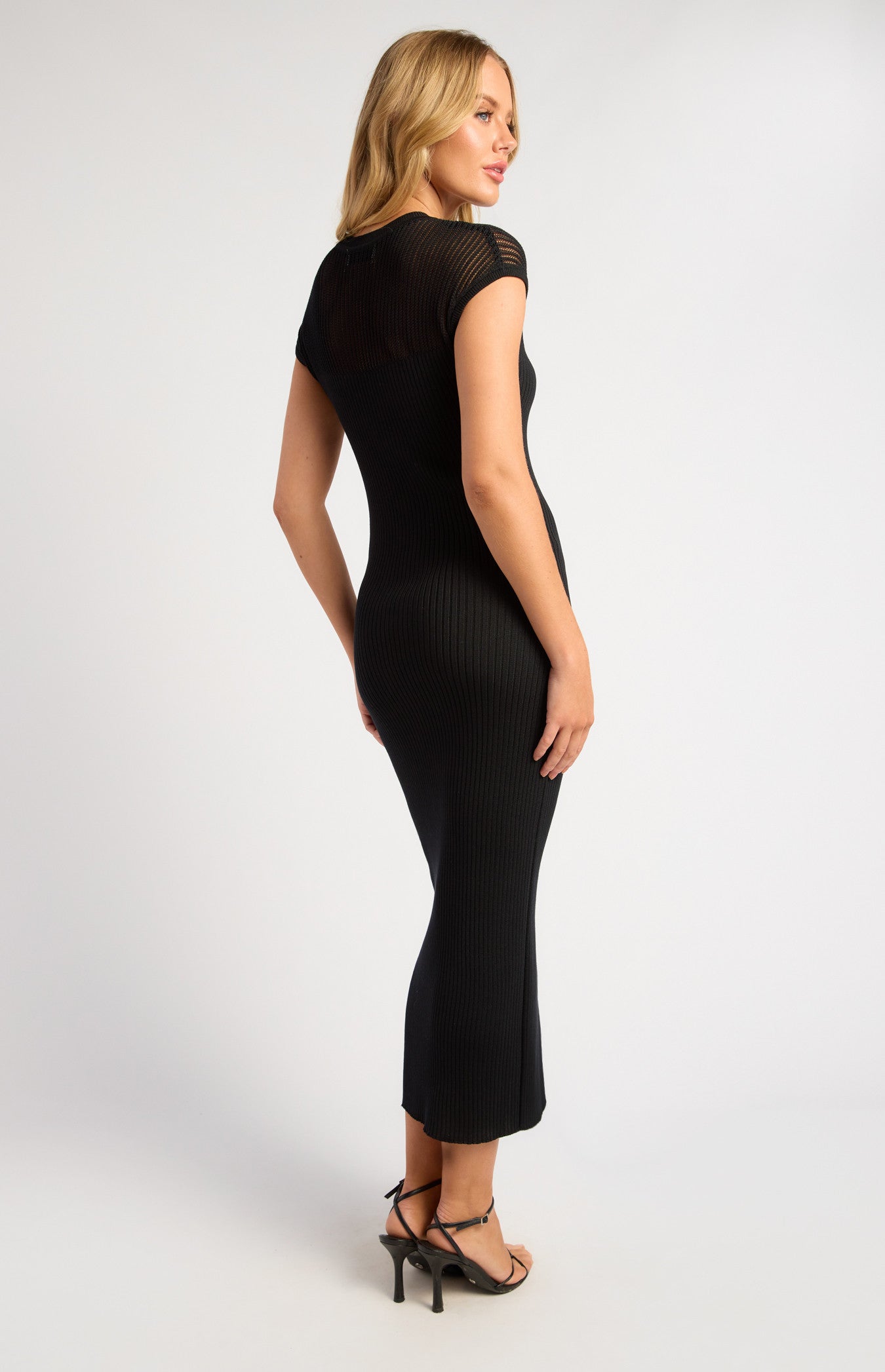 Sheer Stripe Textured Knit Midi Dress