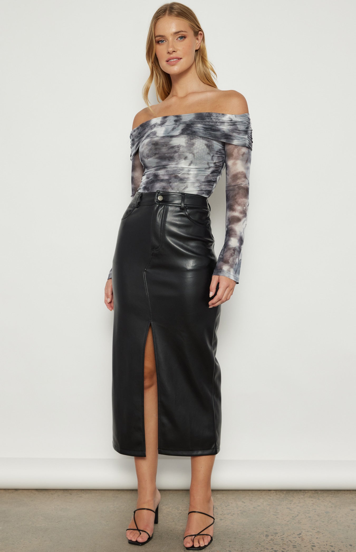 Swirl Print Off-the-Shoulder Mesh Top